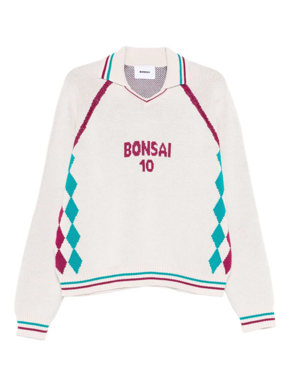 Bonsai diamond-pattern polo jumper - ニュートラル Bonsai diamond-pattern polo jumper - ニュートラル
