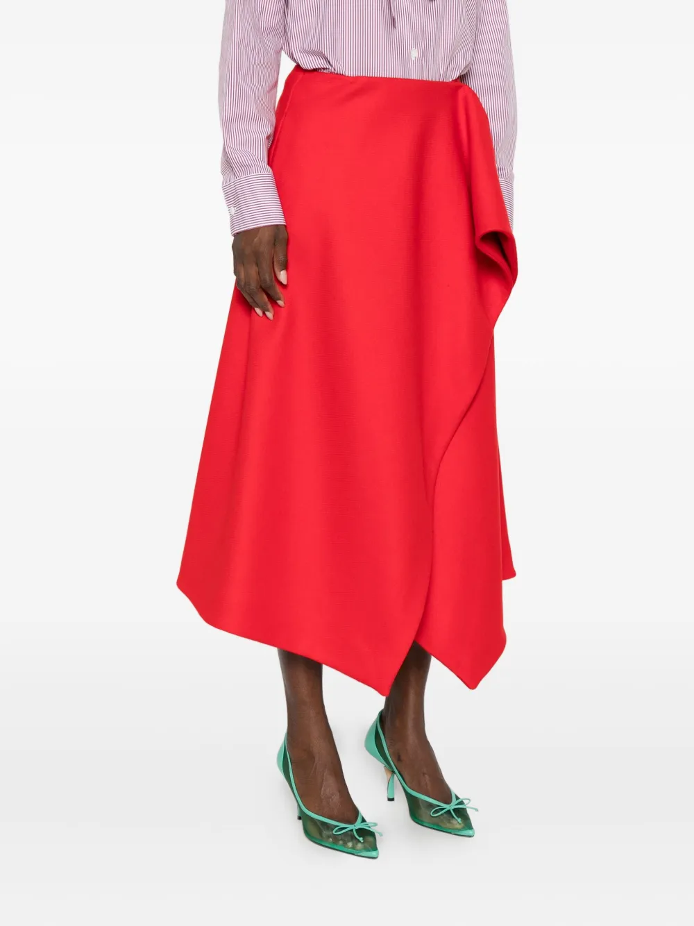 Rochas Ruffle Midi Skirt In Red