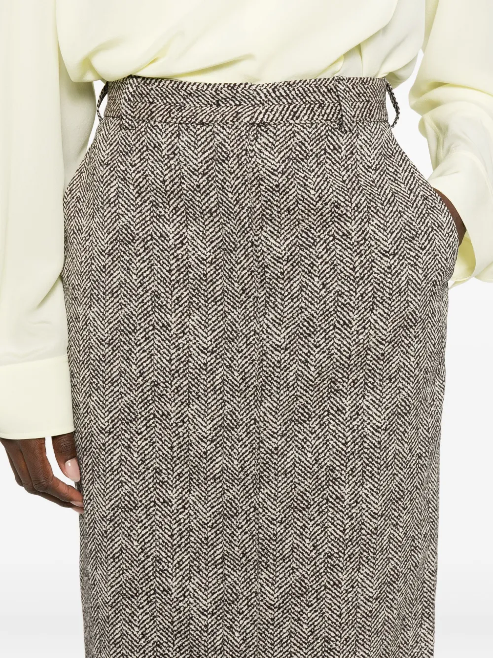 Rochas Herringbone Midi Skirt In Gray