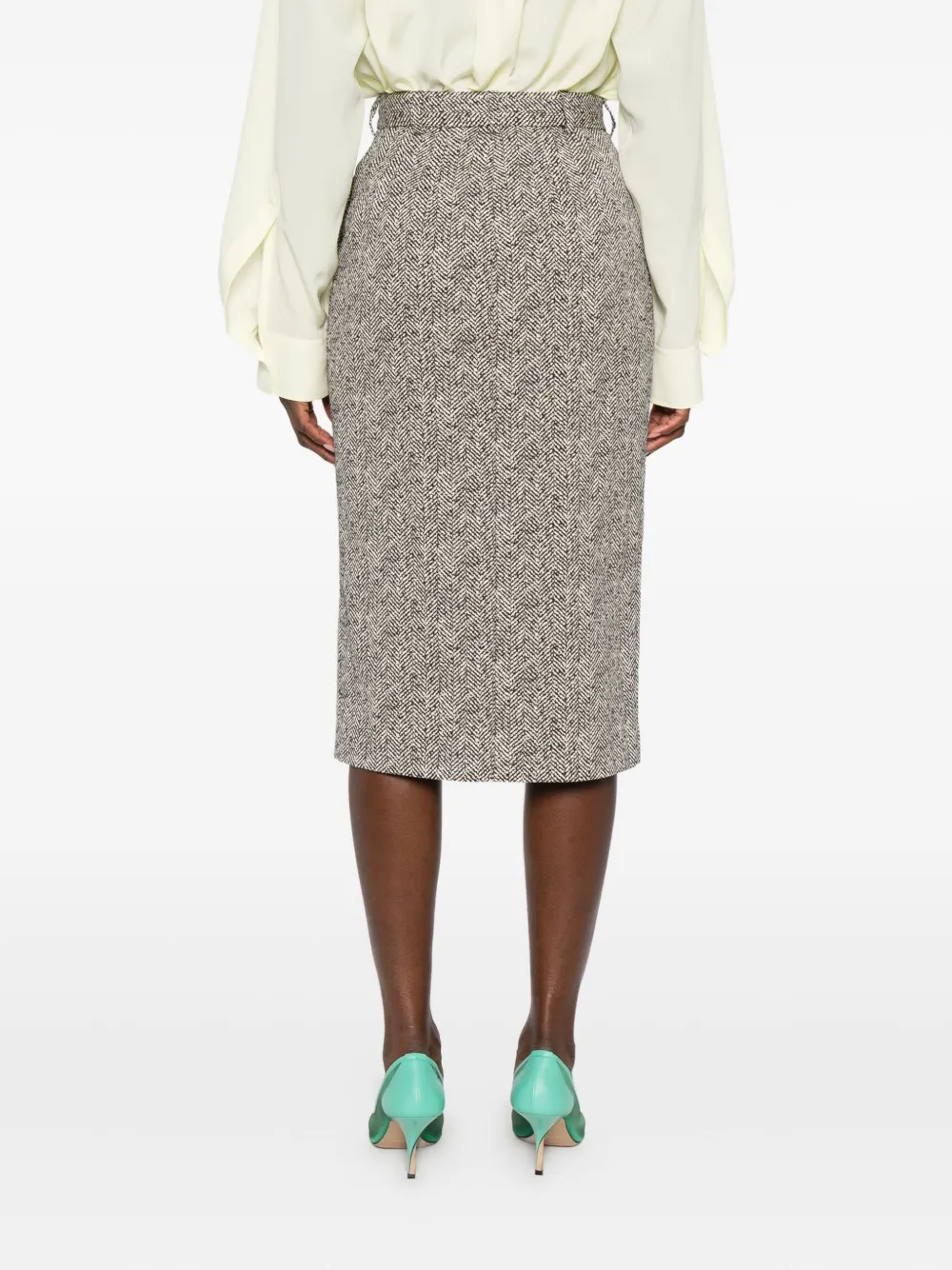 Rochas Herringbone Midi Skirt In Gray