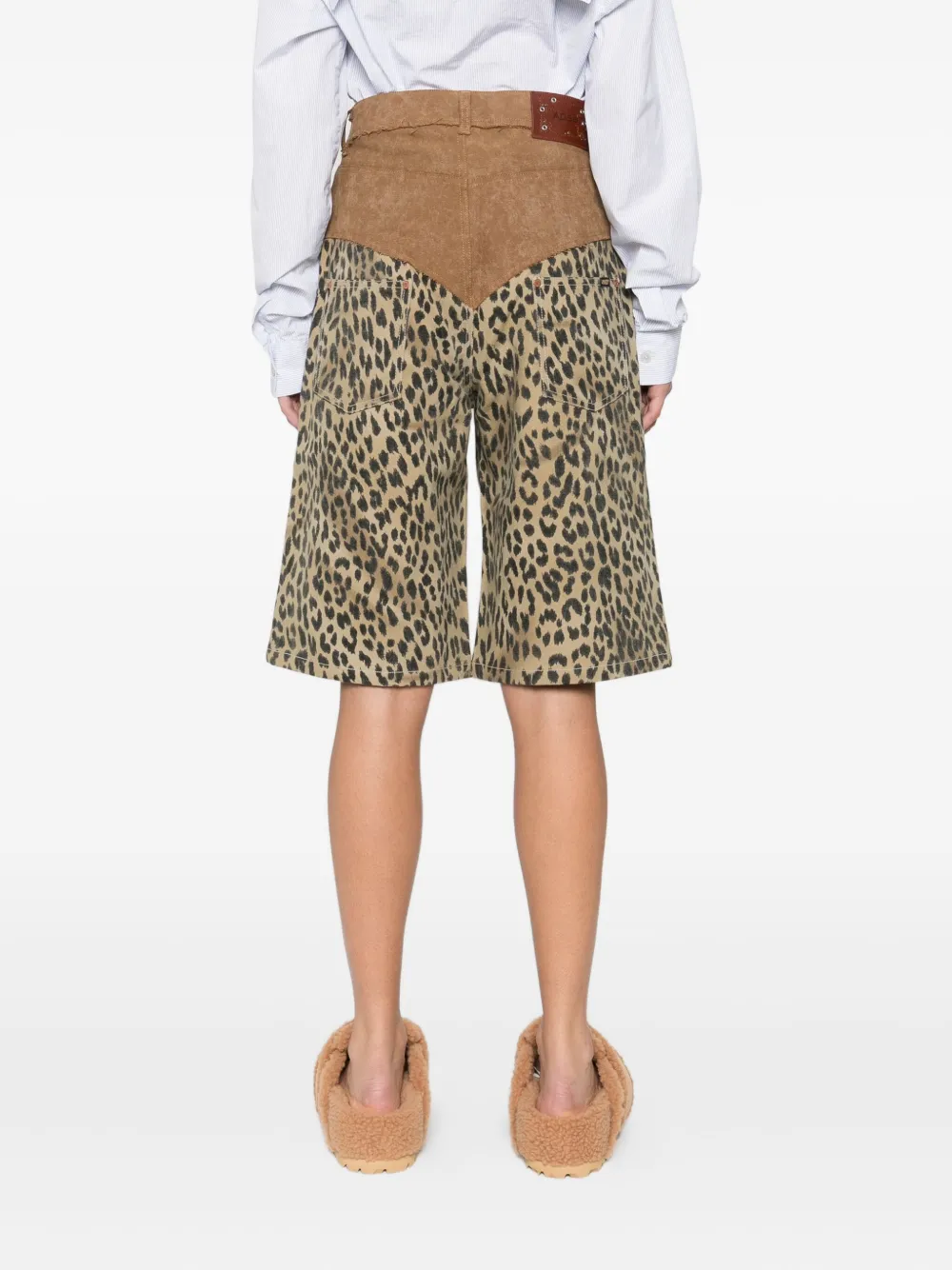 Andersson Bell Leopard-print Oxford Shorts In Brown