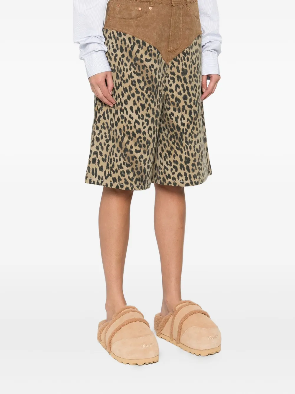 Andersson Bell Leopard-print Oxford Shorts In Brown
