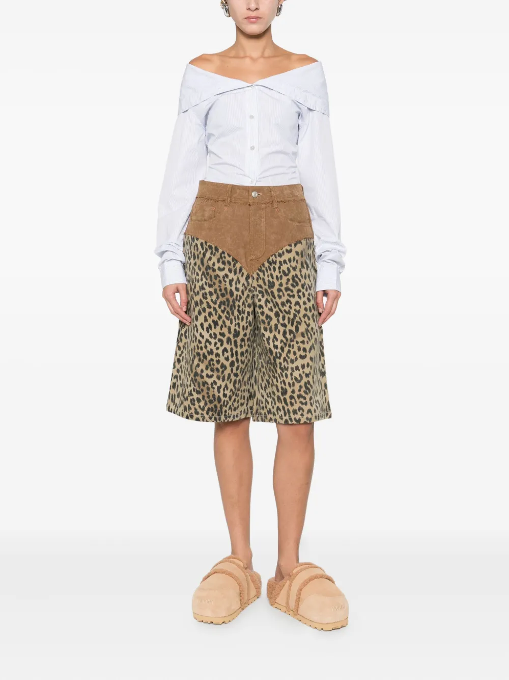 Andersson Bell Leopard-print Oxford Shorts In Brown