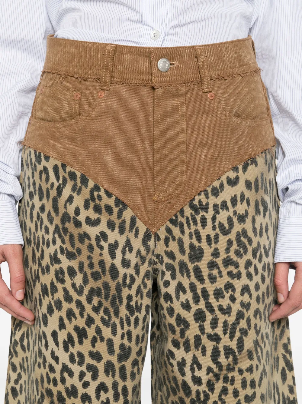 Andersson Bell Leopard-print Oxford Shorts In Brown