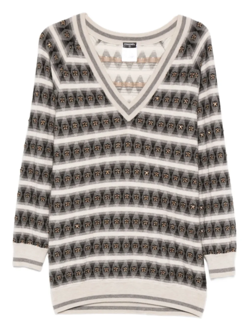 CHANEL Pre-Owned 2010s ストライプ ミニドレス - グレー