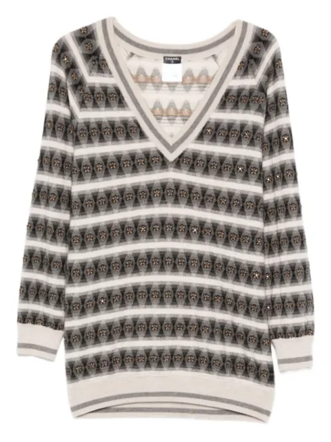 CHANEL Pre-Owned robe courte rayée à col v (années 2010)