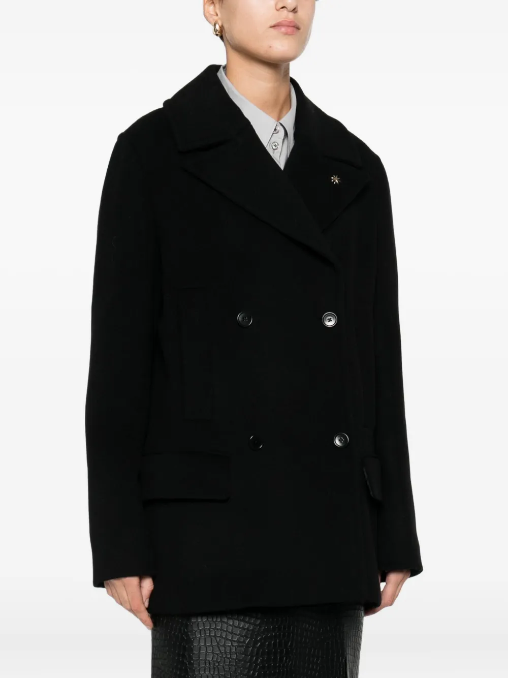 Manuel Ritz Buttoned Wool-blend Peacoat In Black