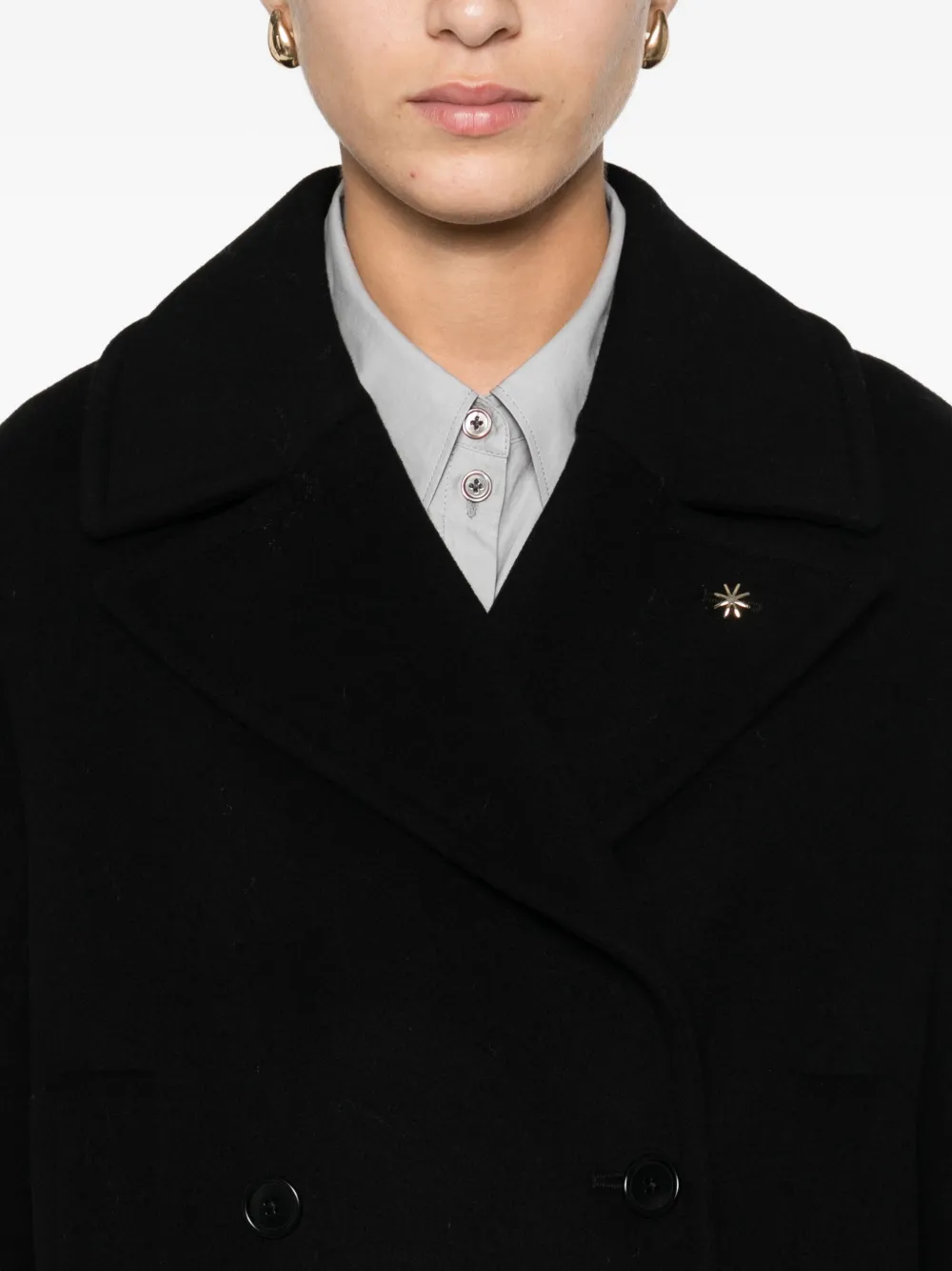 Manuel Ritz Buttoned Wool-blend Peacoat In Black