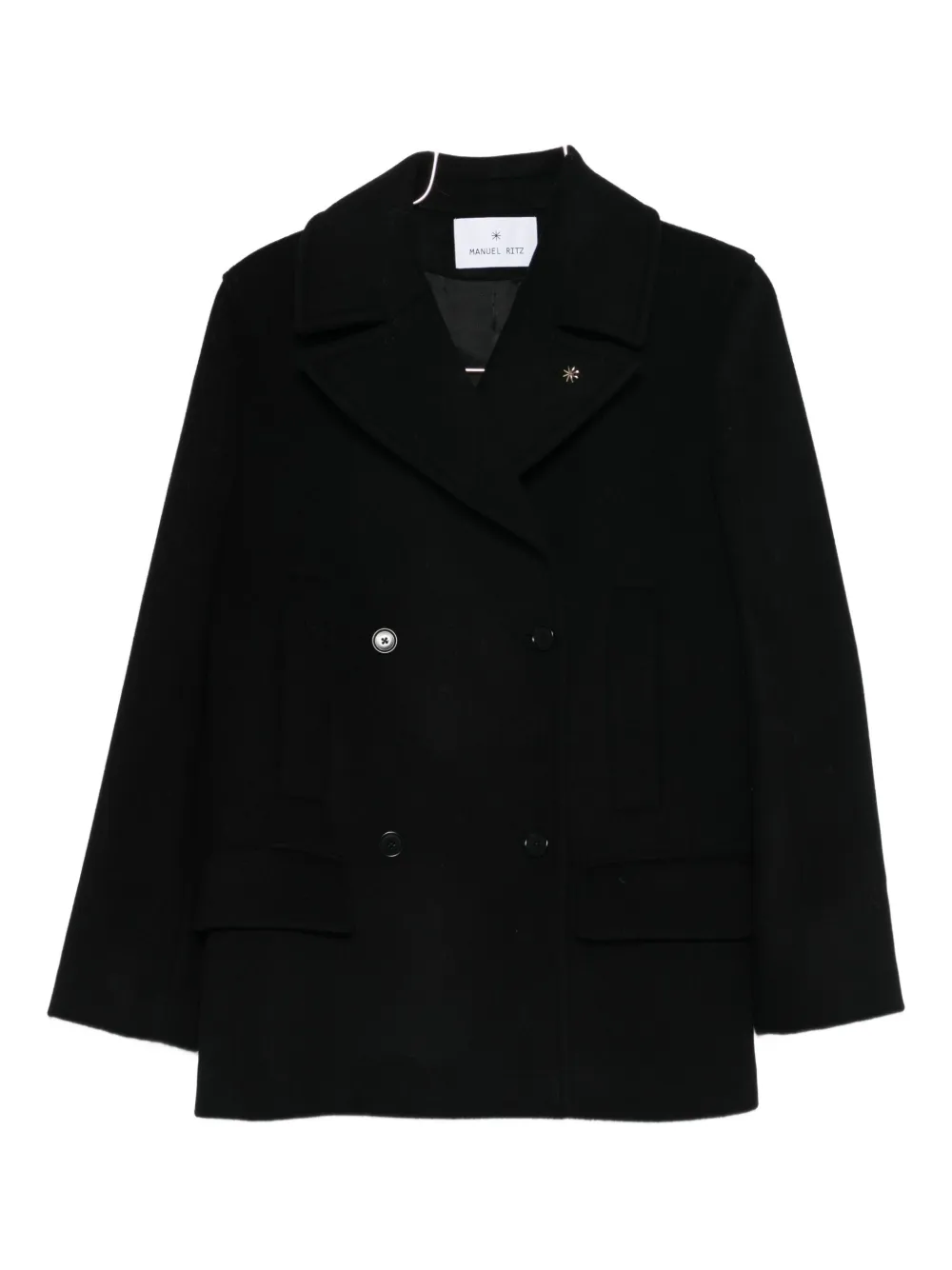 Manuel Ritz Buttoned Wool-blend Peacoat In Black