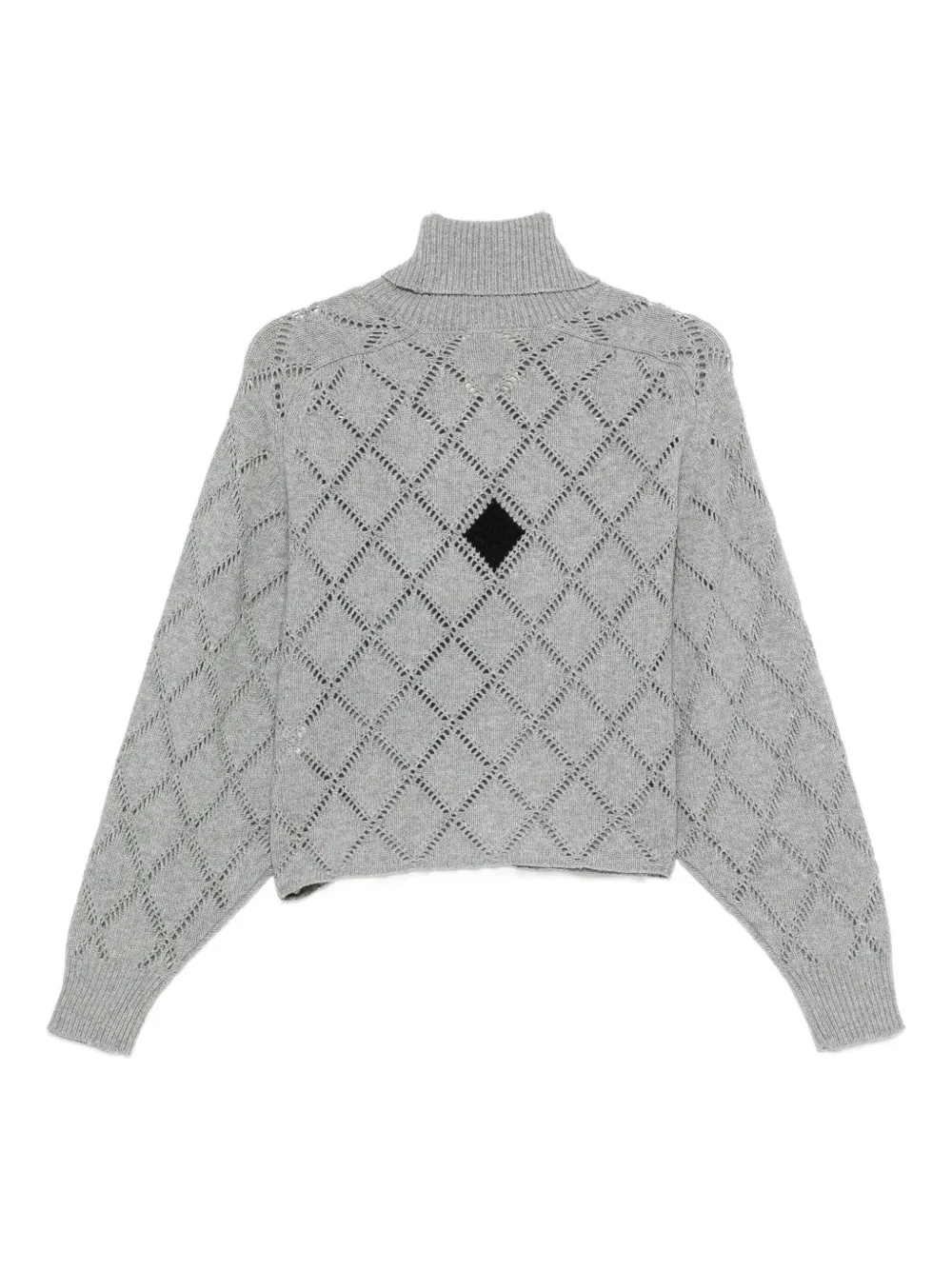 Semicouture Cropped Knit Sweater With Diamond-patterned Openwork Design In Gray