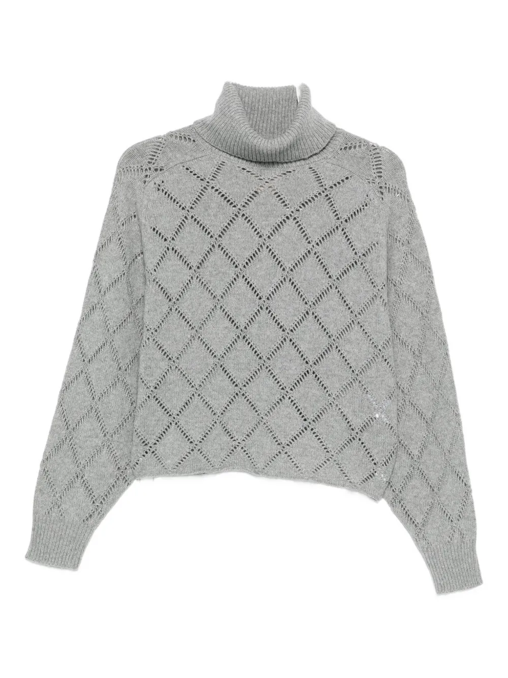 Semicouture Cropped Knit Sweater With Diamond-patterned Openwork Design In Gray