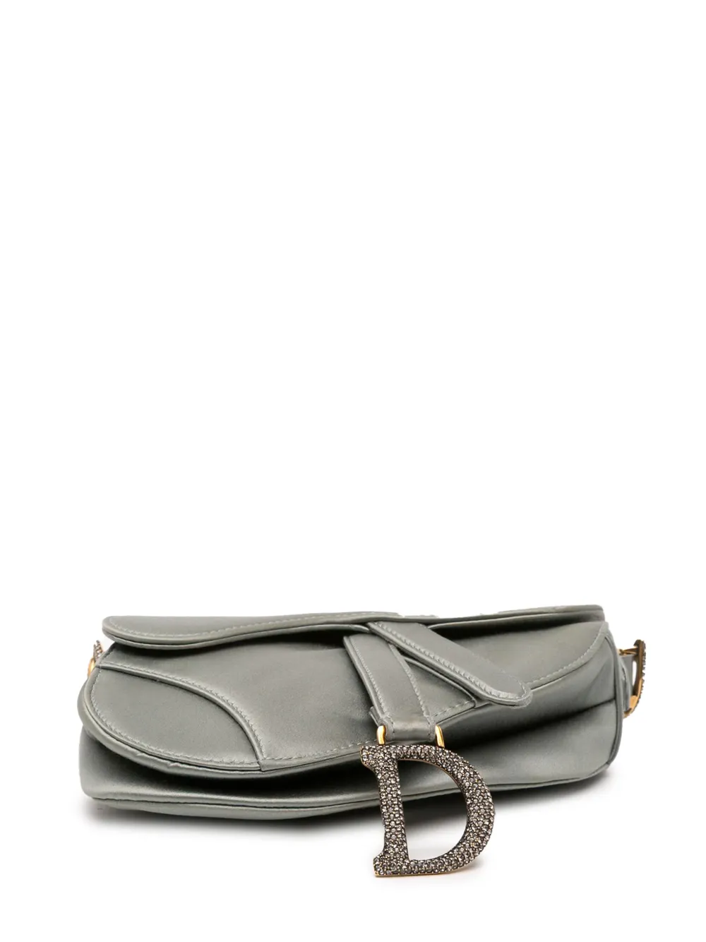 Pre-owned Dior 2019 Mini Satin Crystal Embellished Saddle Bag Handbag In Gray