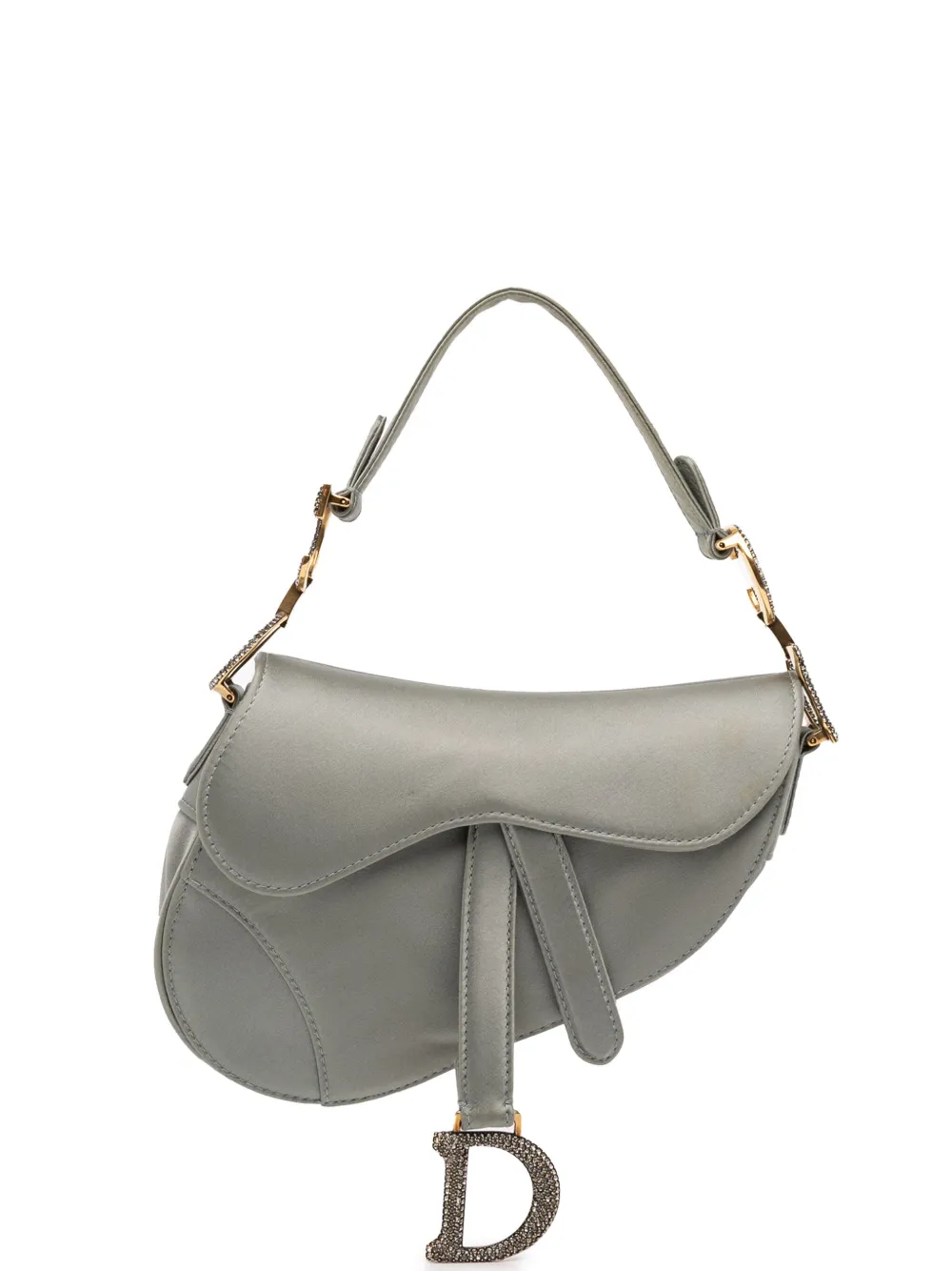 Pre-owned Dior 2019 Mini Satin Crystal Embellished Saddle Bag Handbag In Gray