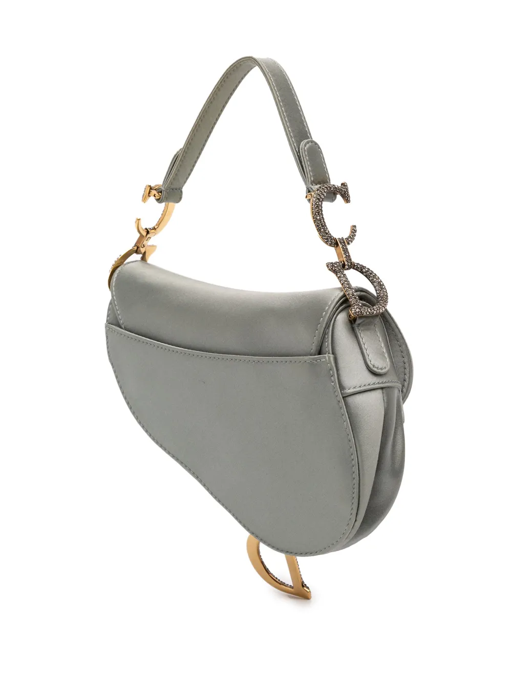Pre-owned Dior 2019 Mini Satin Crystal Embellished Saddle Bag Handbag In Gray