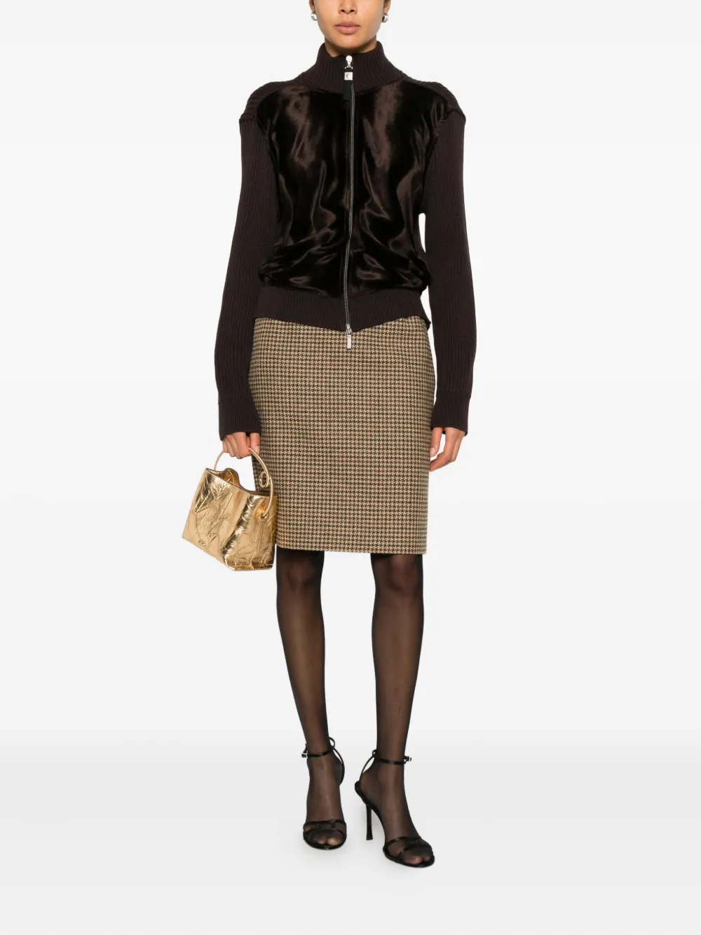 Balenciaga Pre-Owned 2000s mini-rok met pied-de-poule print - Bruin