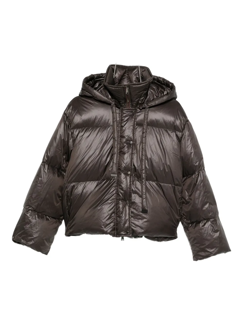 Antonelli Cropped Brown Puffer Jacket With High Collar In Black