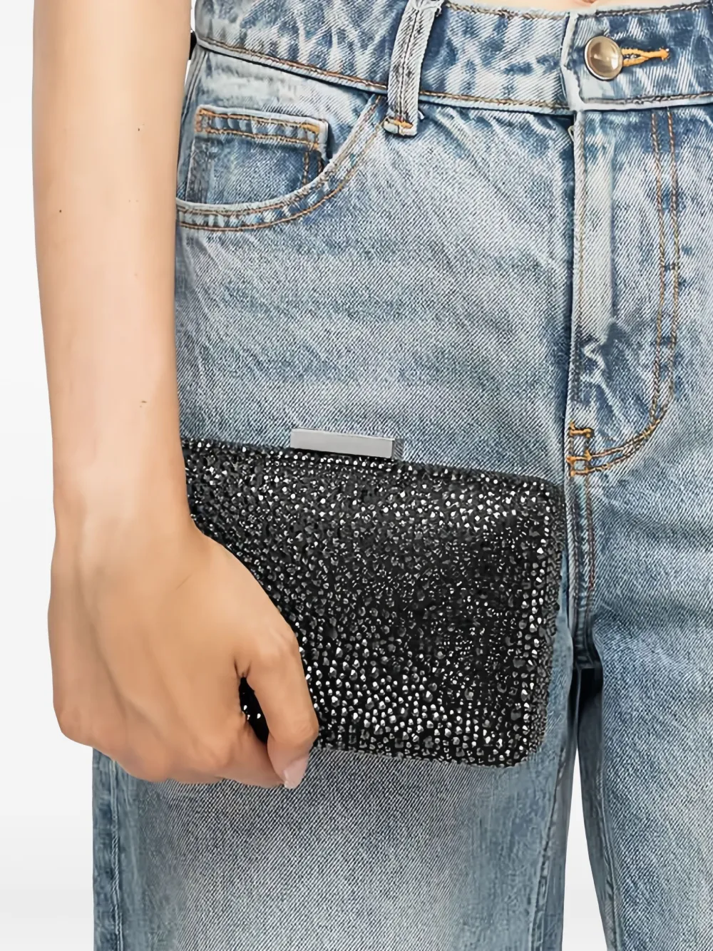 TWENTY FOURHAITCH Clutch verfraaid met kristallen en ketting - Zwart
