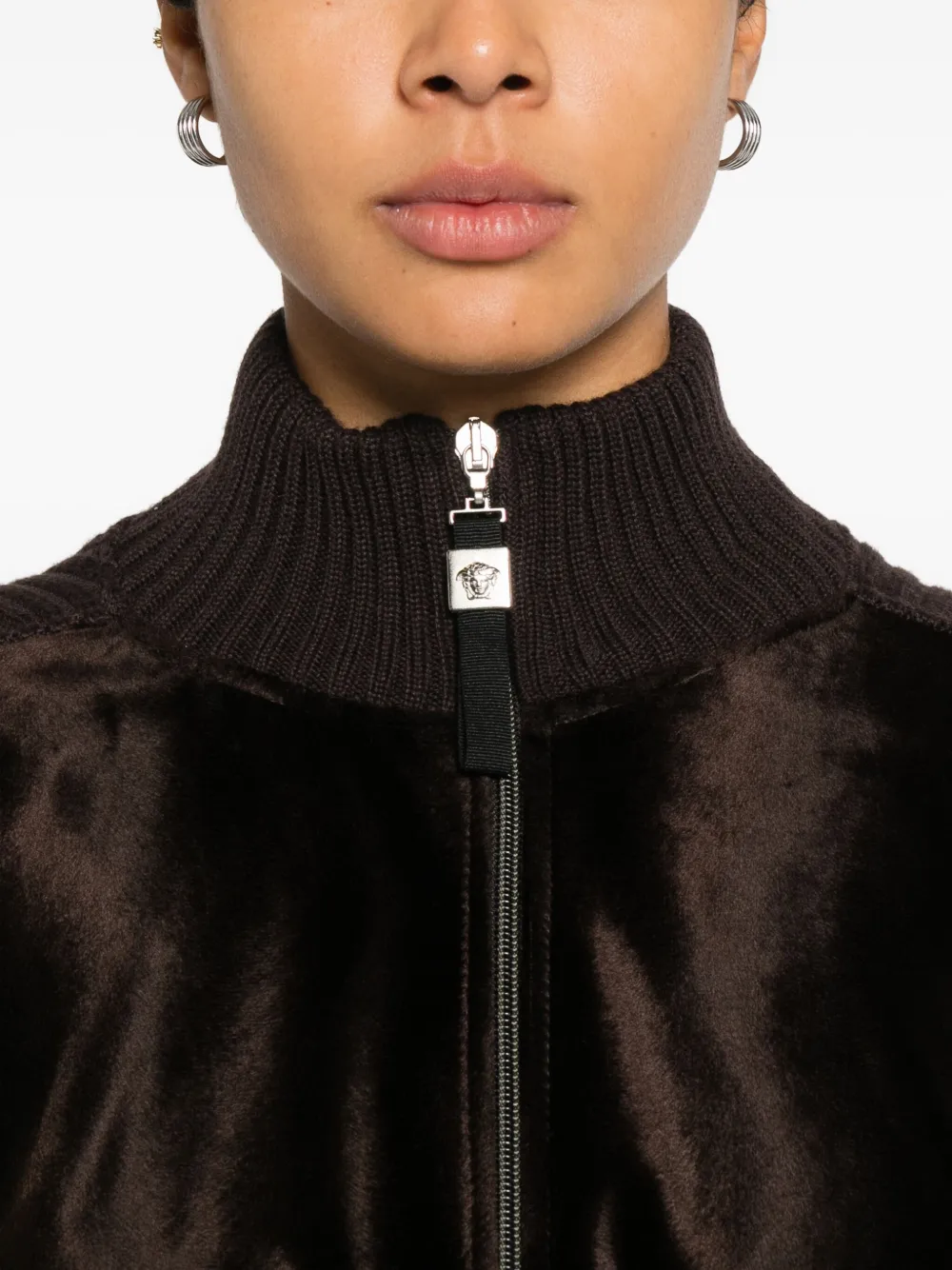 Pre-owned Versace 2000s Zip-up Sweater In Brown