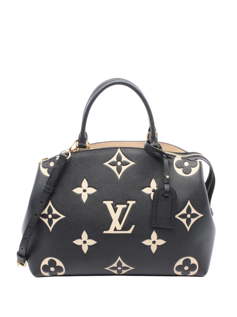 Pre-owned Louis Vuitton 2021-2025 Bicolor Monogram Empreinte Giant Grand Palais Mm Satchel In Black