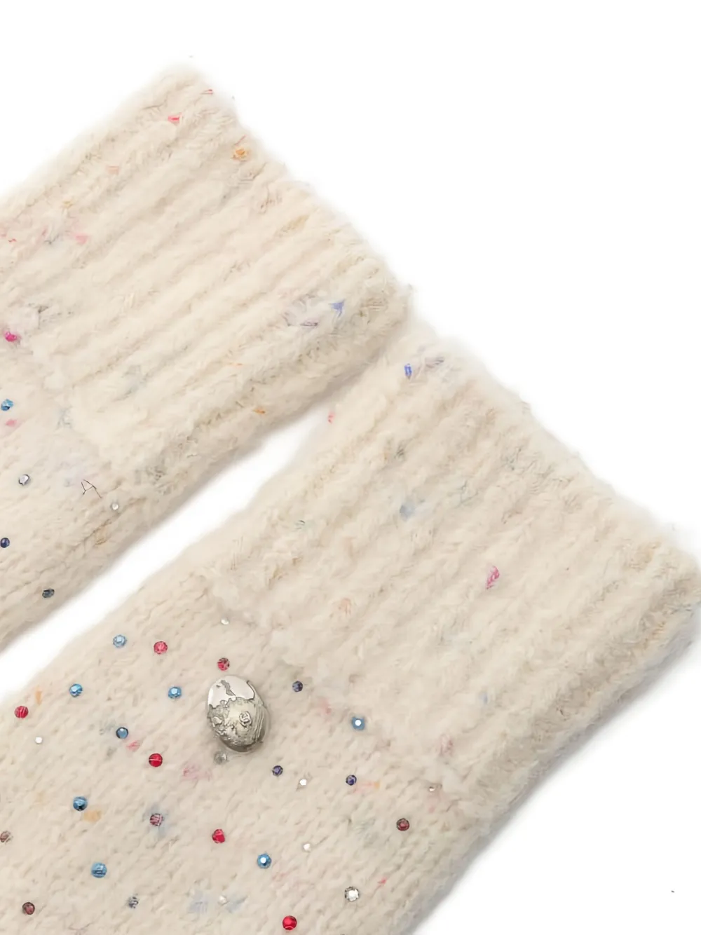 Pre-owned Chanel 1986-1988 Coco Mark Rhinestone Gloves In Neutral