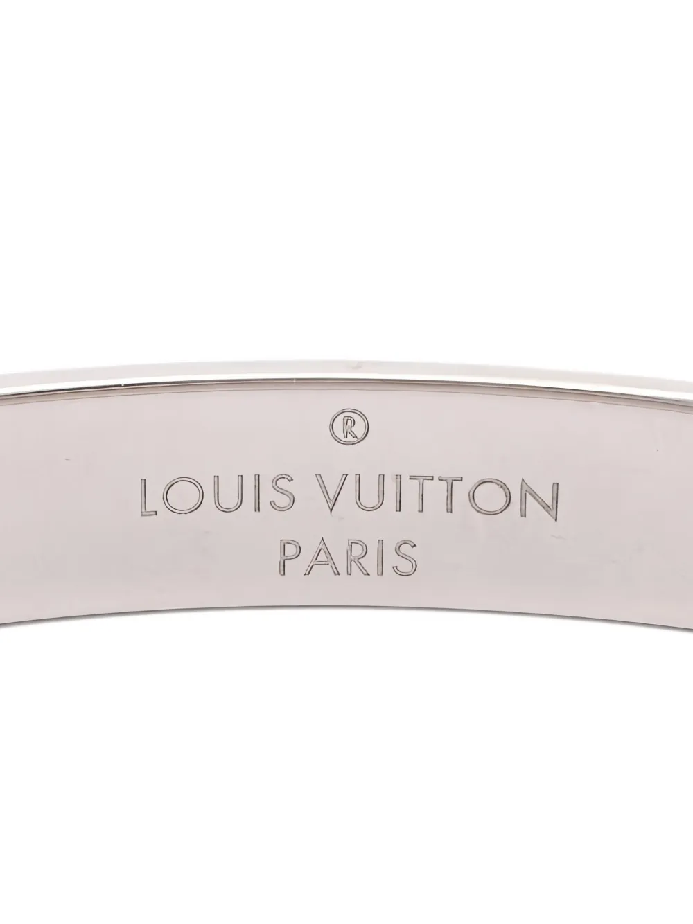 Pre-owned Louis Vuitton 2018 Nanogram Monogram Cuff Bangle In Silver