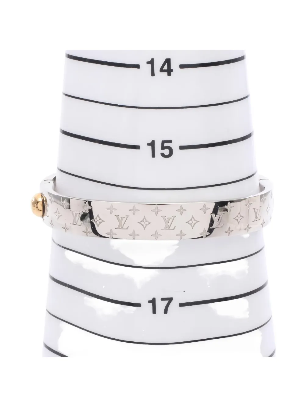 Pre-owned Louis Vuitton 2018 Nanogram Monogram Cuff Bangle In Silver