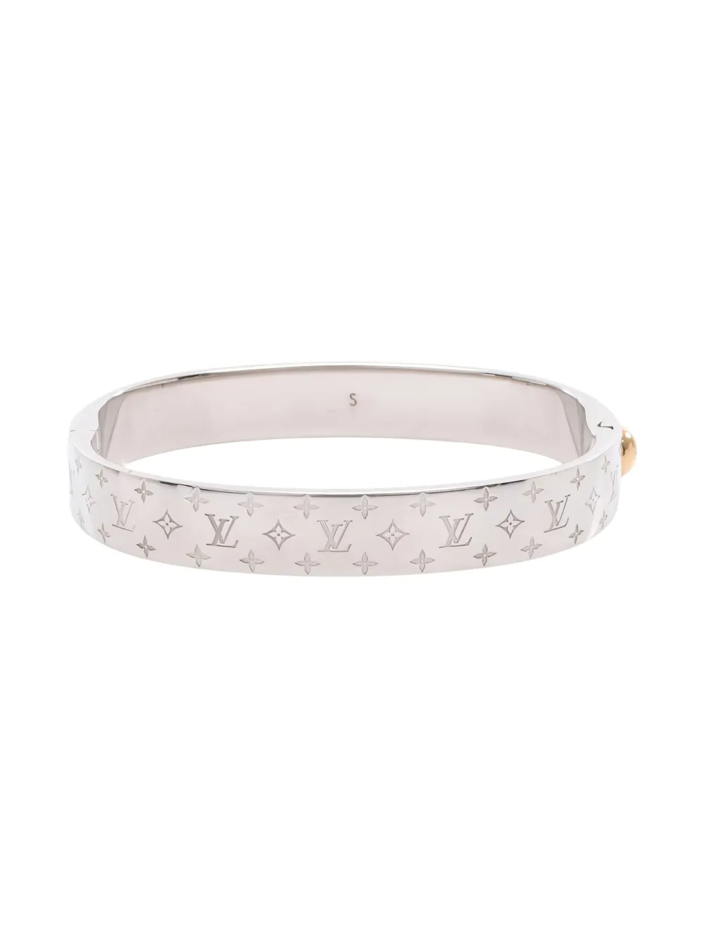 Pre-owned Louis Vuitton 2018 Nanogram Monogram Cuff Bangle In Silver