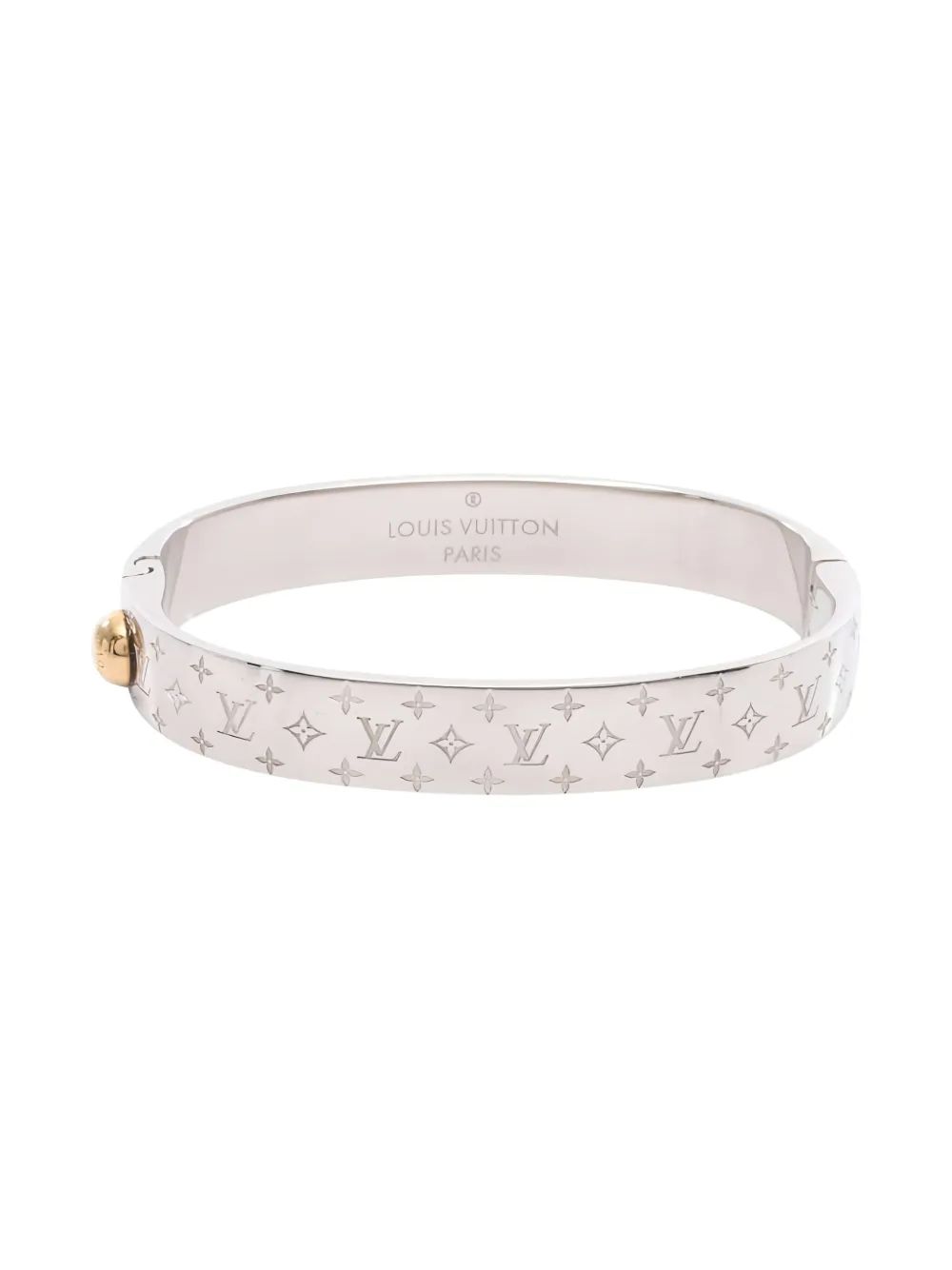 Pre-owned Louis Vuitton 2018 Nanogram Monogram Cuff Bangle In Silver