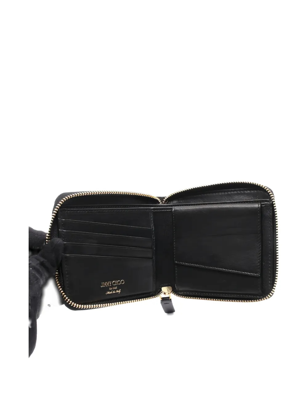 Pre-owned Jimmy Choo 2000s Lawrence Star-studded Zip Wallet In Black