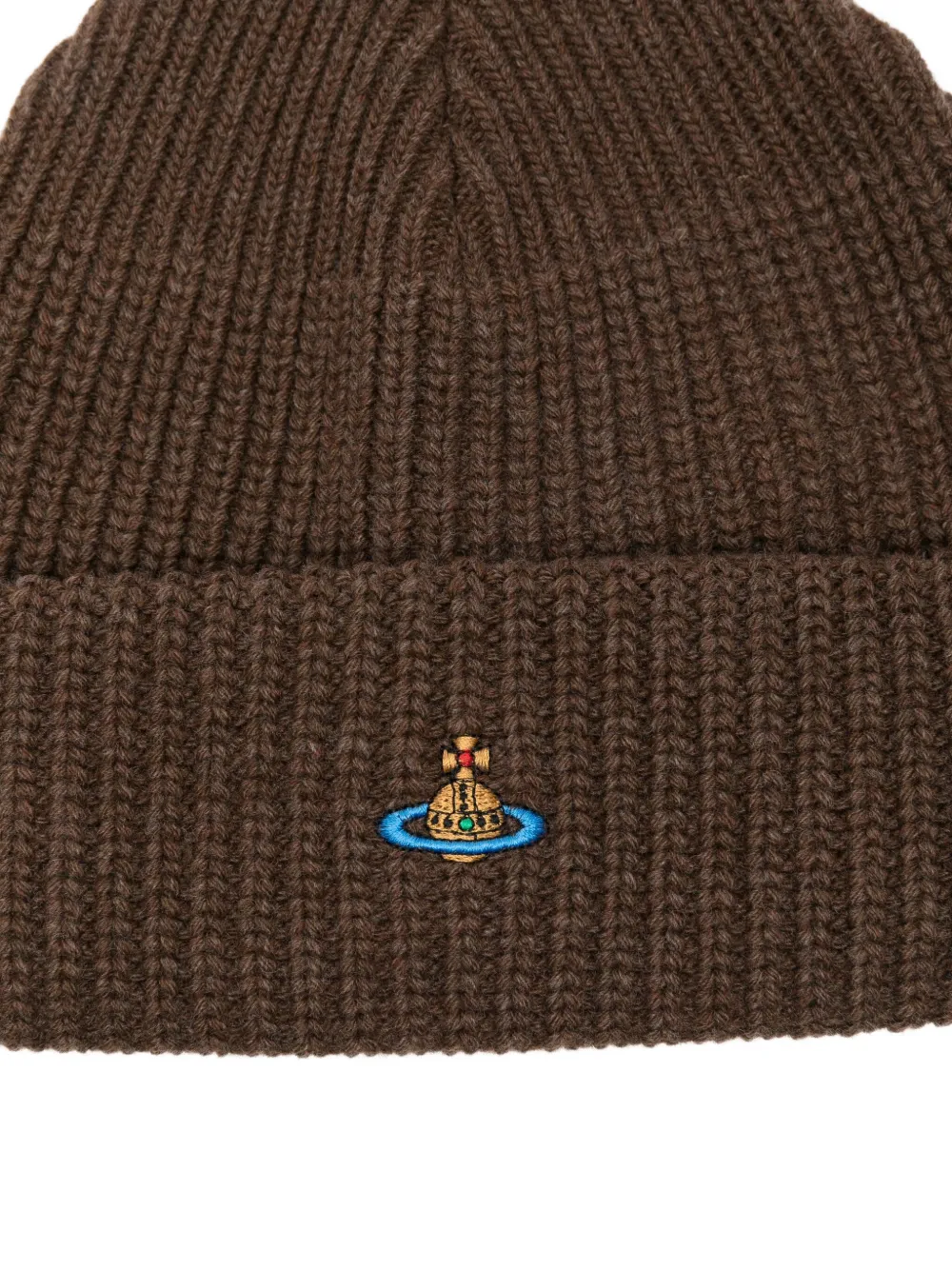 Vivienne Westwood Ribbed-knit Beanie Hat In Brown