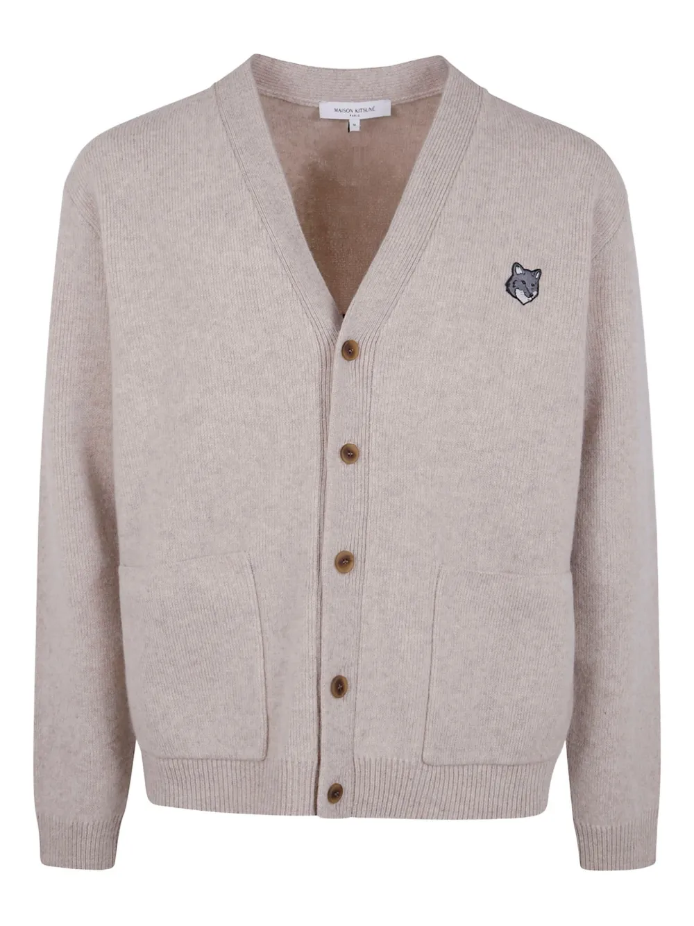 Maison Kitsuné Fox-patch Cardigan In Neutral