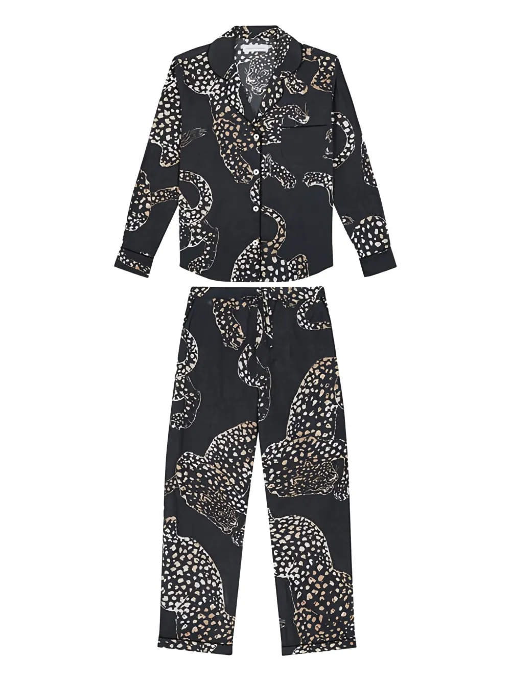 Desmond & Dempsey Jag buttoned-printed long pyjama set | Black | Image 1