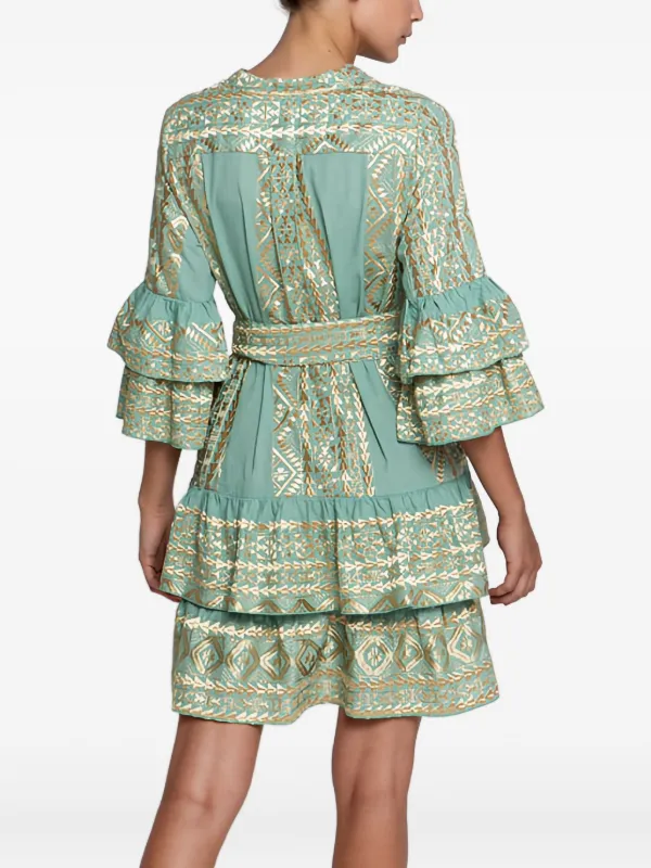 GREEK ARCHAIC KORI Ruffled Belted Mini Dress | Green | FARFETCH ID