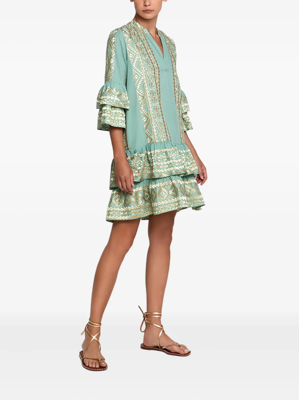 Greek Archaic Kori Ruffled Belted Mini Dress In Multi