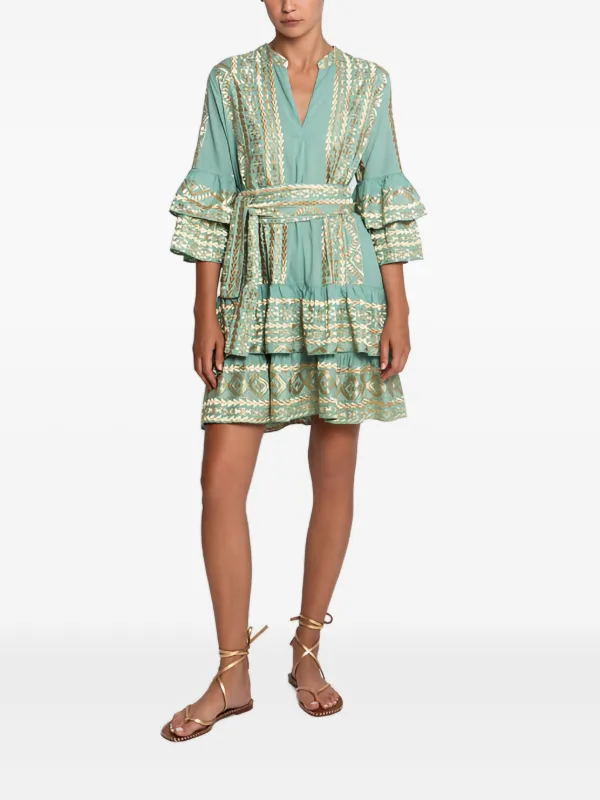 GREEK ARCHAIC KORI Ruffled Belted Mini Dress | Green | FARFETCH