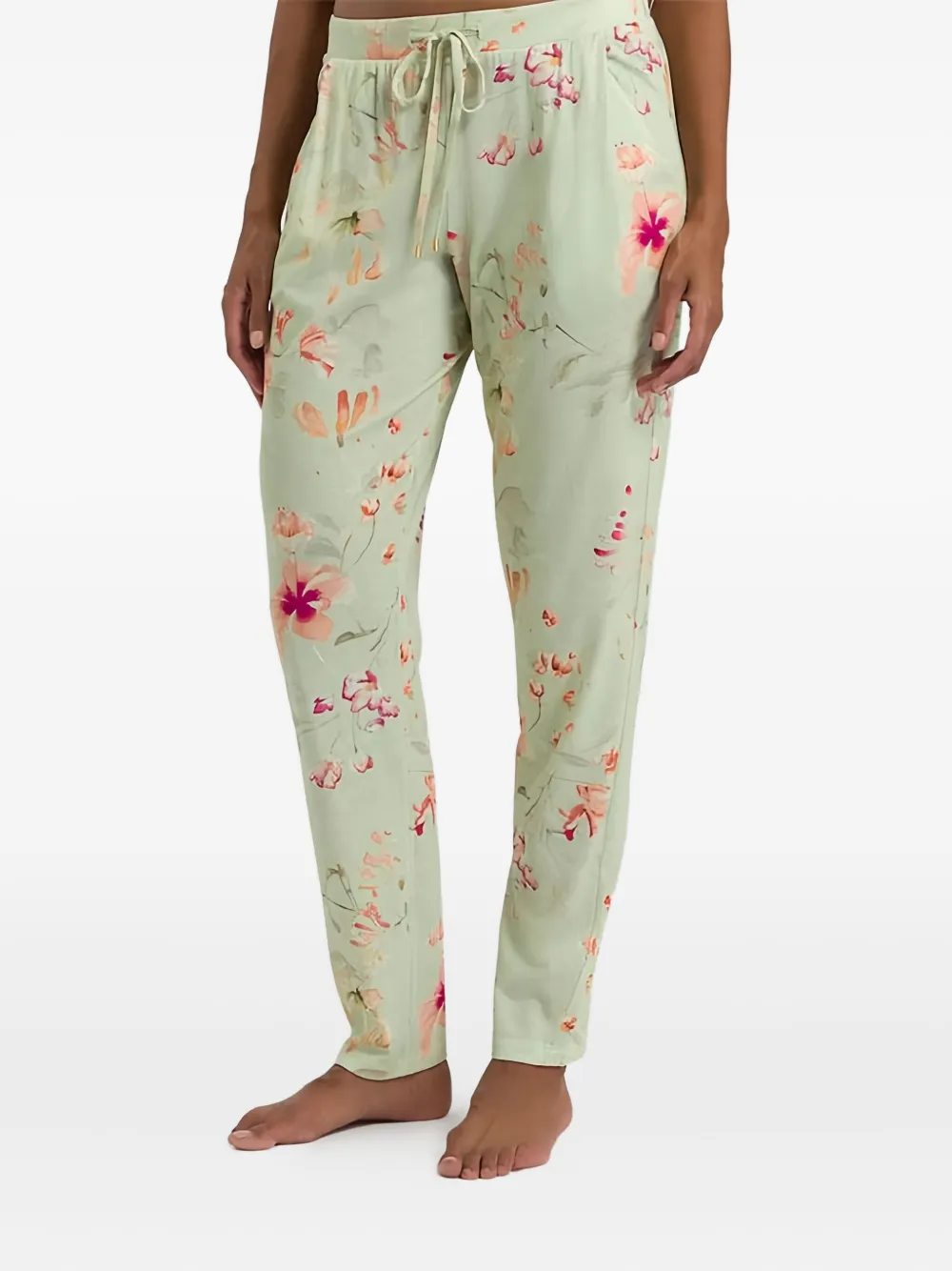 Hanro Drawstring Floral Pyjama Bottom In Green