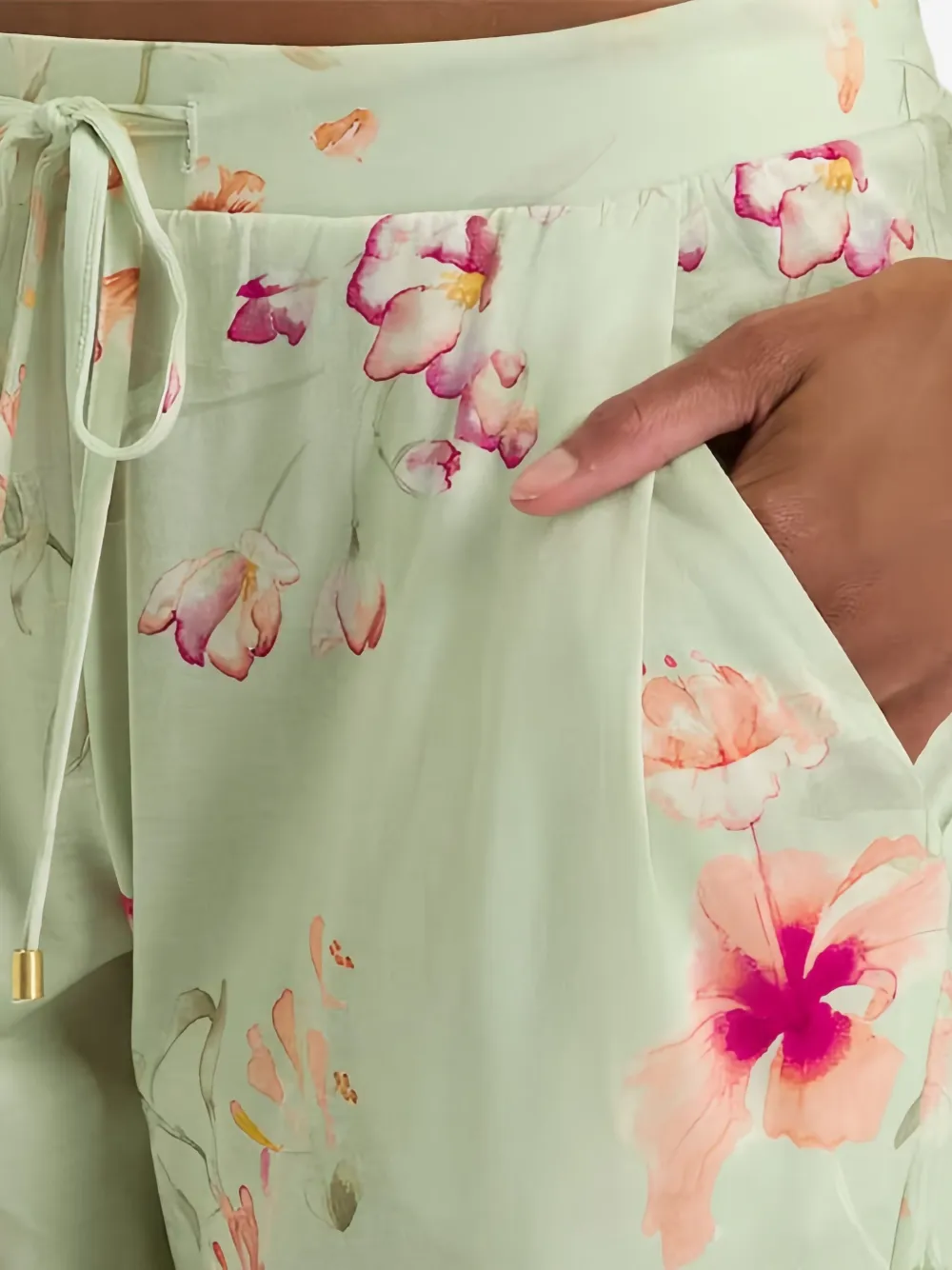 Hanro Drawstring Floral Pyjama Bottom In Green