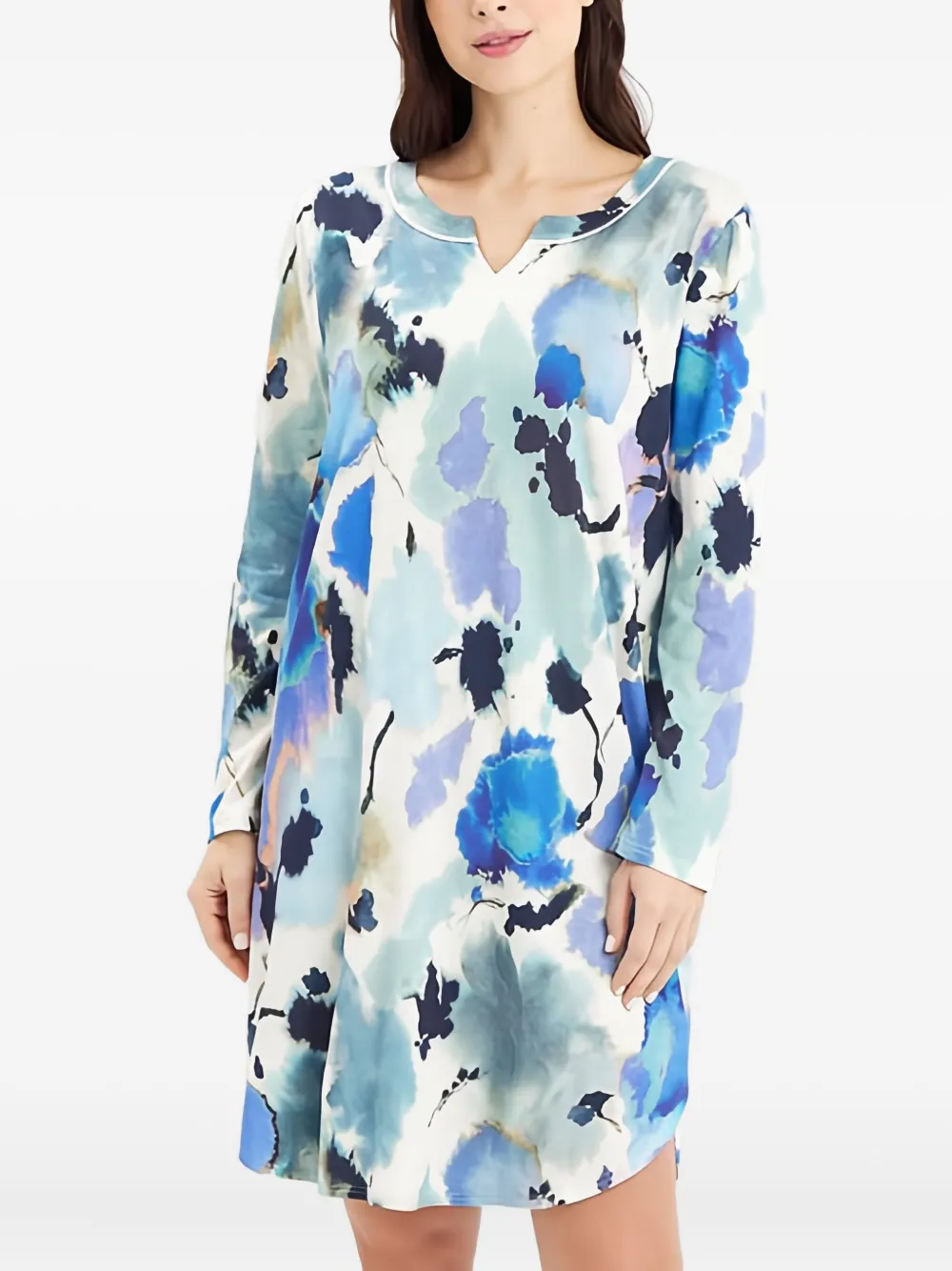 Louis Feraud Nachtjapon met ronde hals en bloemenprint Blauw