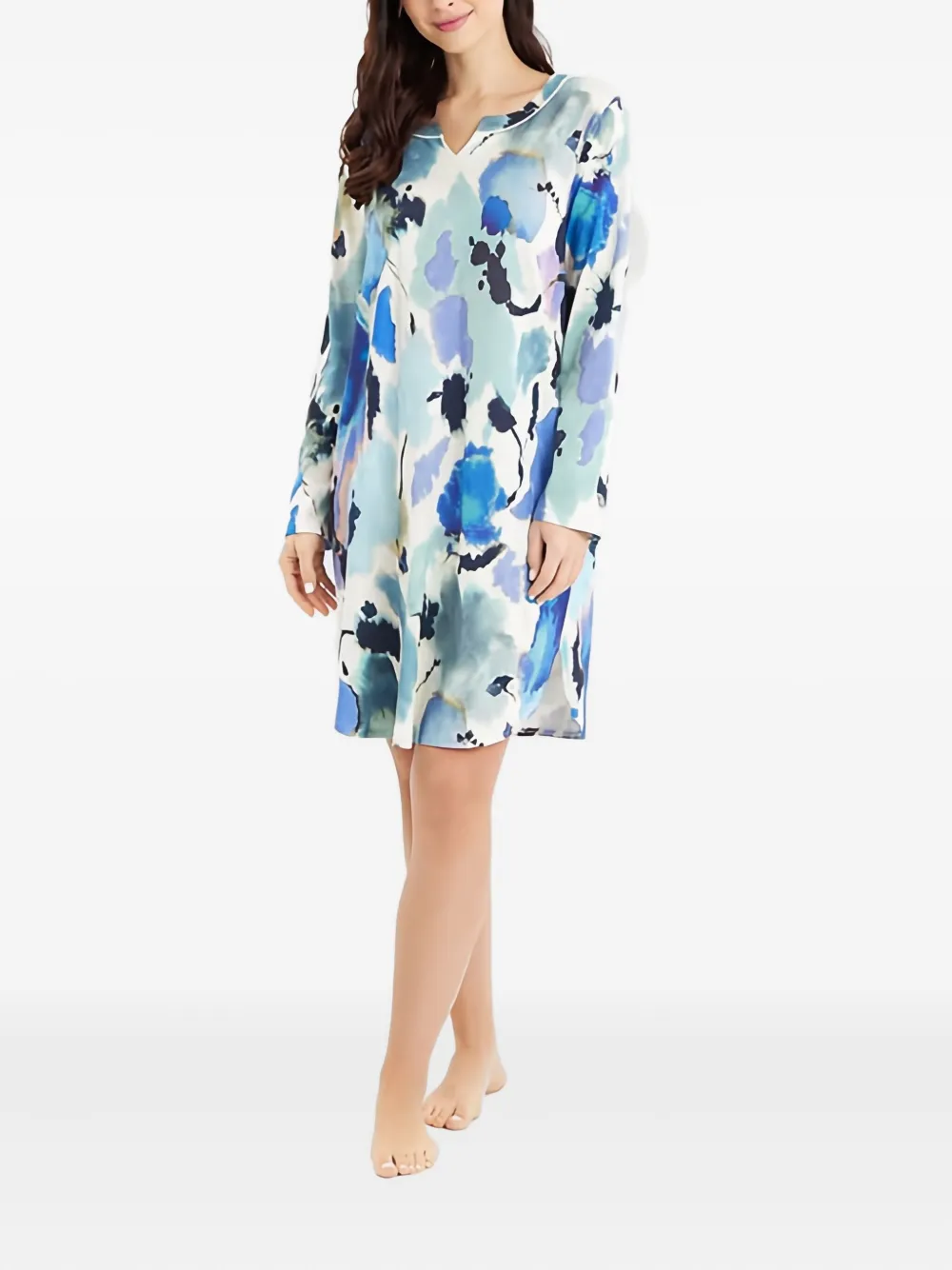 Louis Feraud Nachtjapon met ronde hals en bloemenprint Blauw