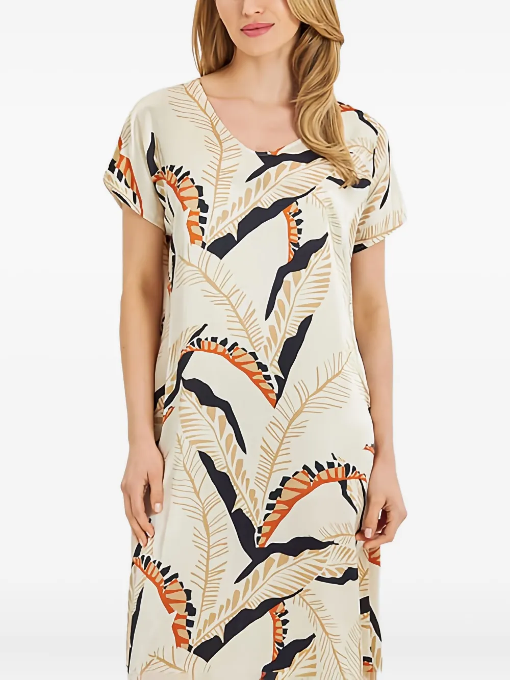 Louis Feraud Nachtjapon met V-hals en print Beige