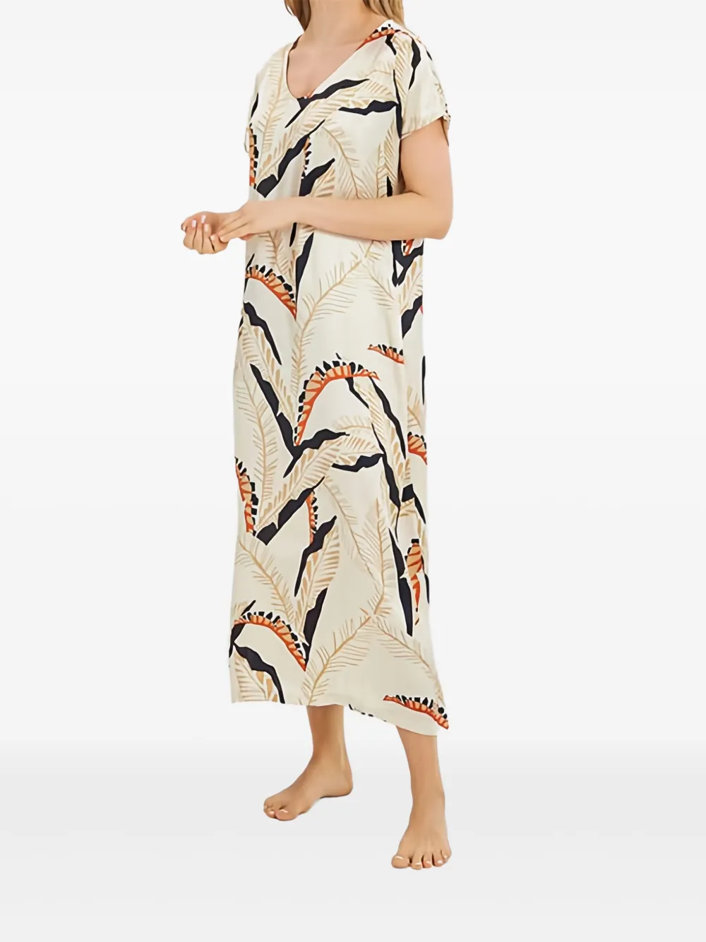 Louis Feraud Nachtjapon met V-hals en print Beige
