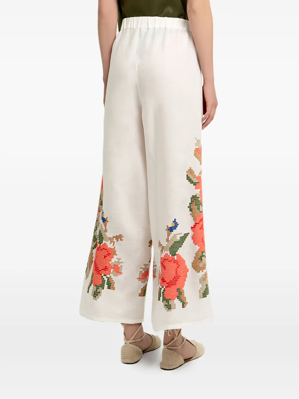 Greek Archaic Kori Elasticated-waist Rose Trousers In White