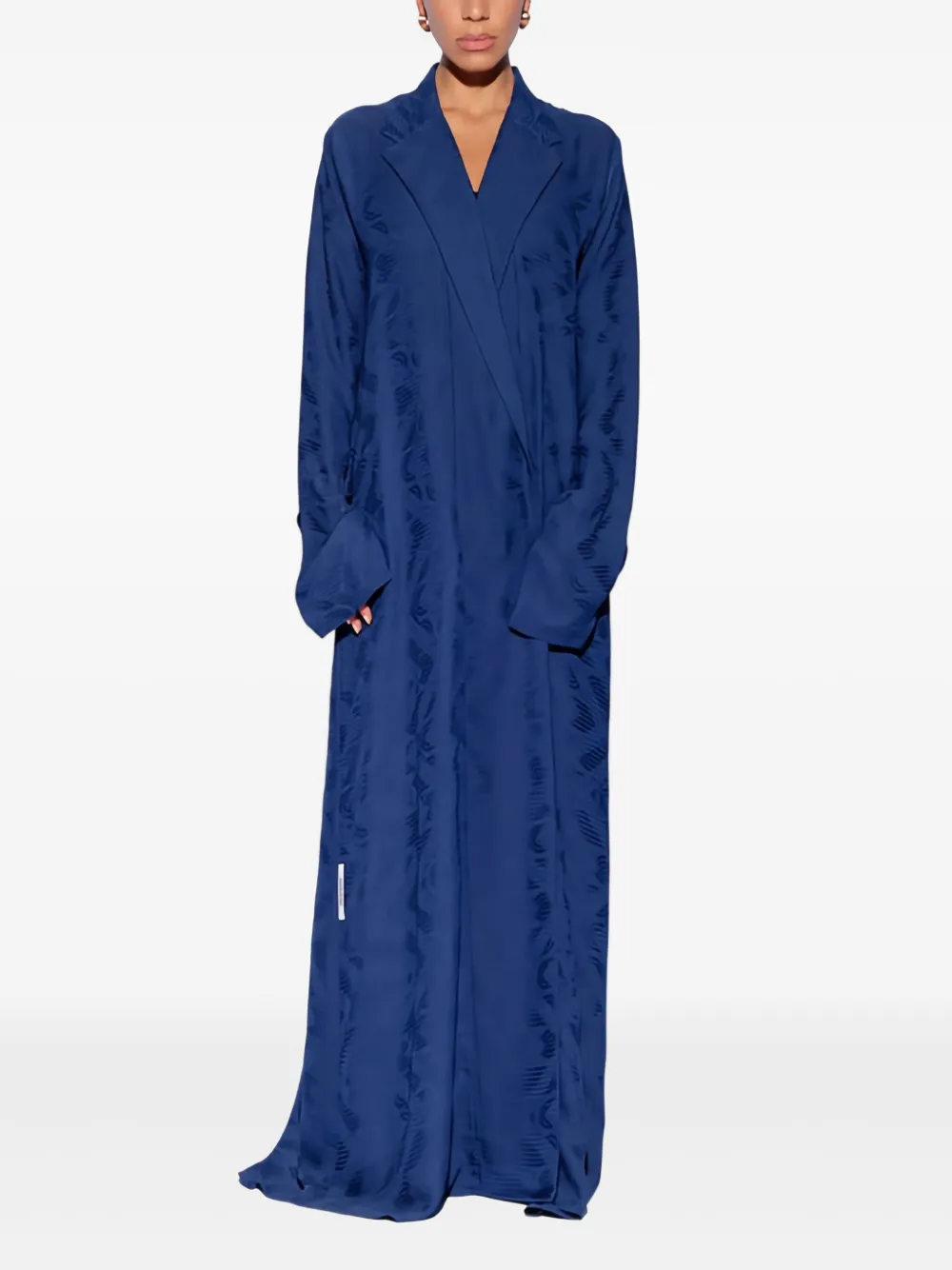 Harlienz Shawl-collar Patterned Maxi Dress In Blue