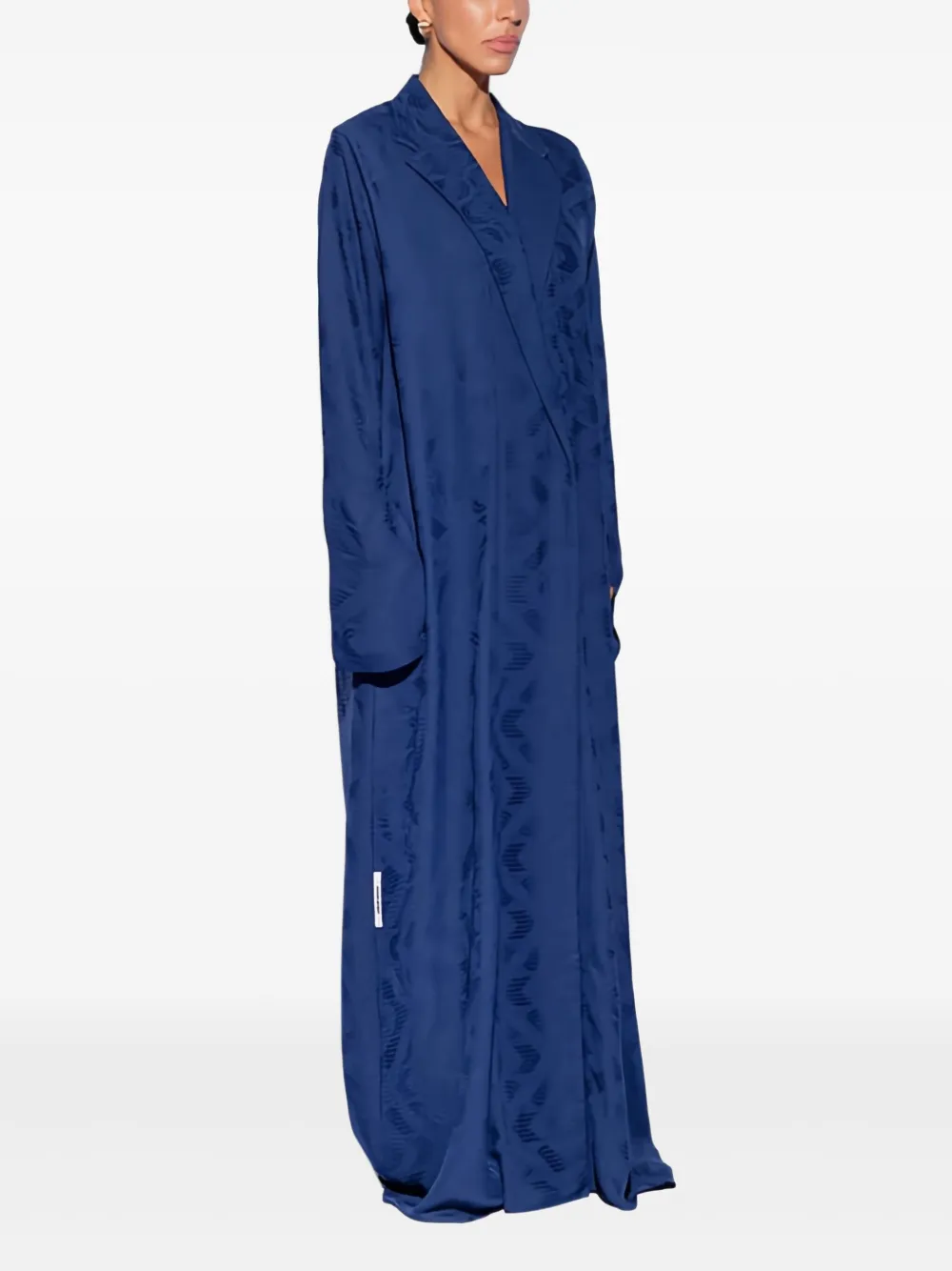 Harlienz Shawl-collar Patterned Maxi Dress In Blue