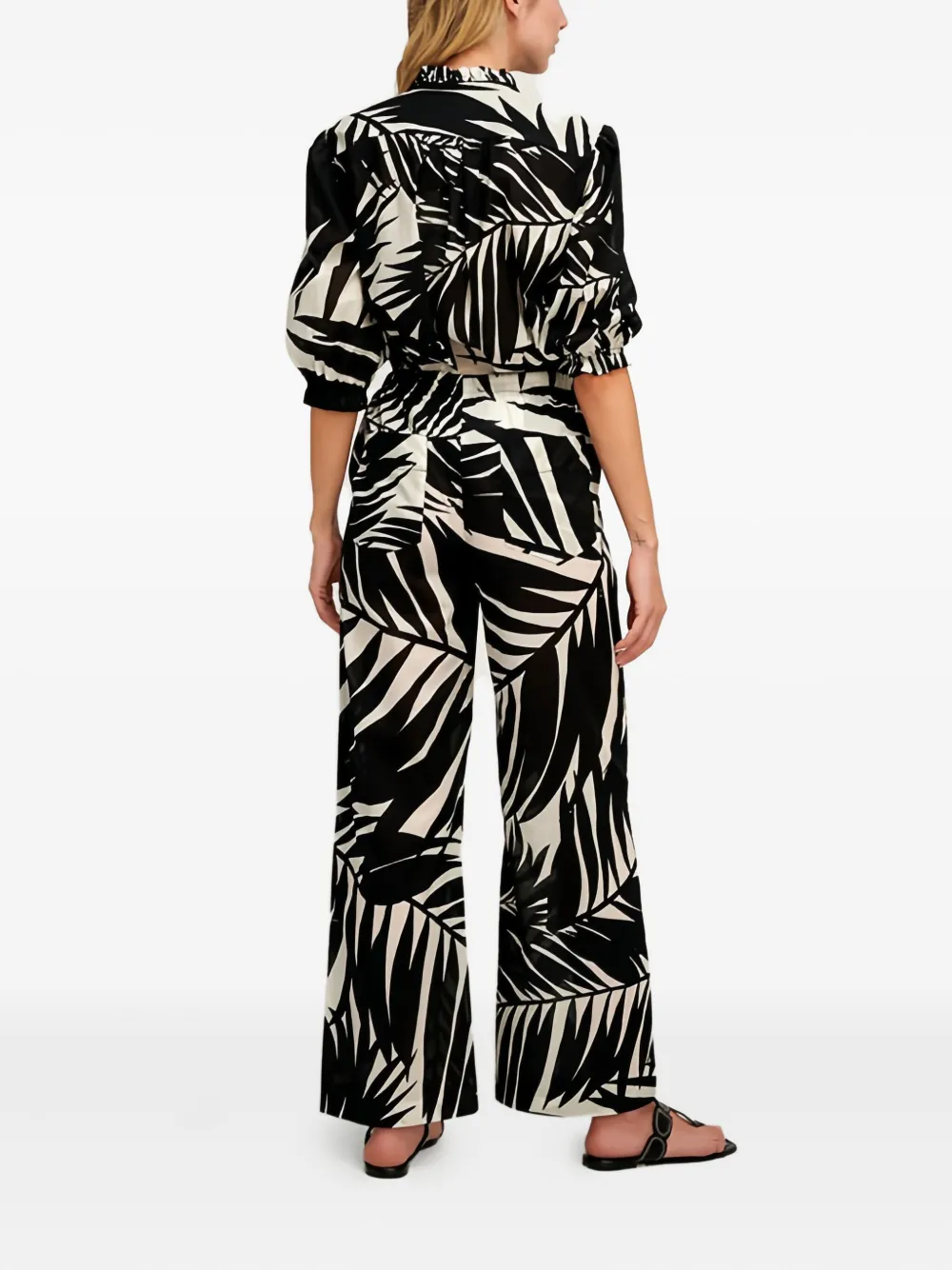 Pearl & Caviar Leaf-print Trousers In Black