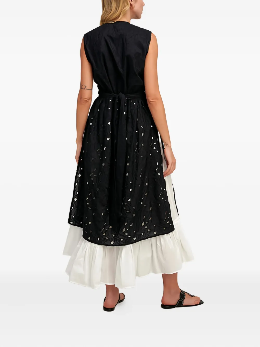 Pearl & Caviar Broderie Tie Midi Dress In Black