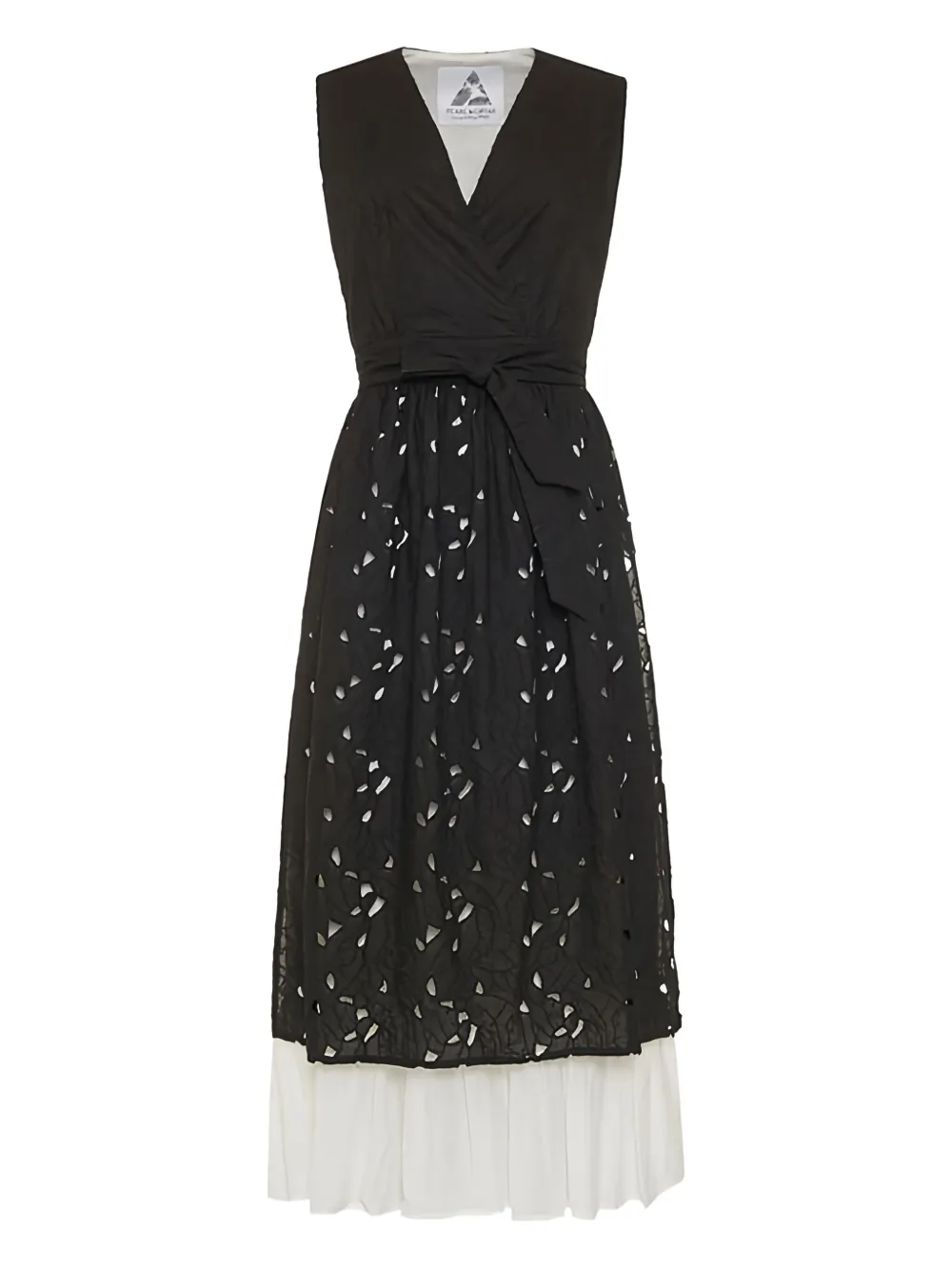 Pearl & Caviar Broderie Tie Midi Dress In Black