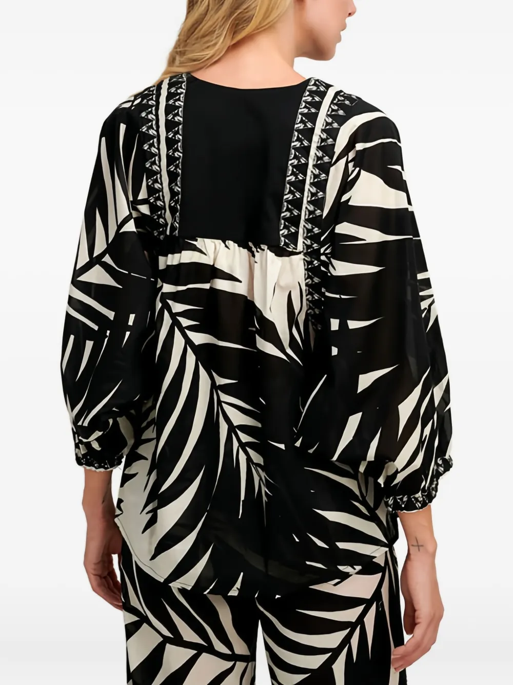 Pearl & Caviar Leaf-print Blouse In Black
