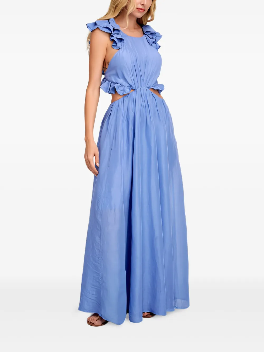 Pearl & Caviar Ruffled Cut-out Maxi Dress In Blue