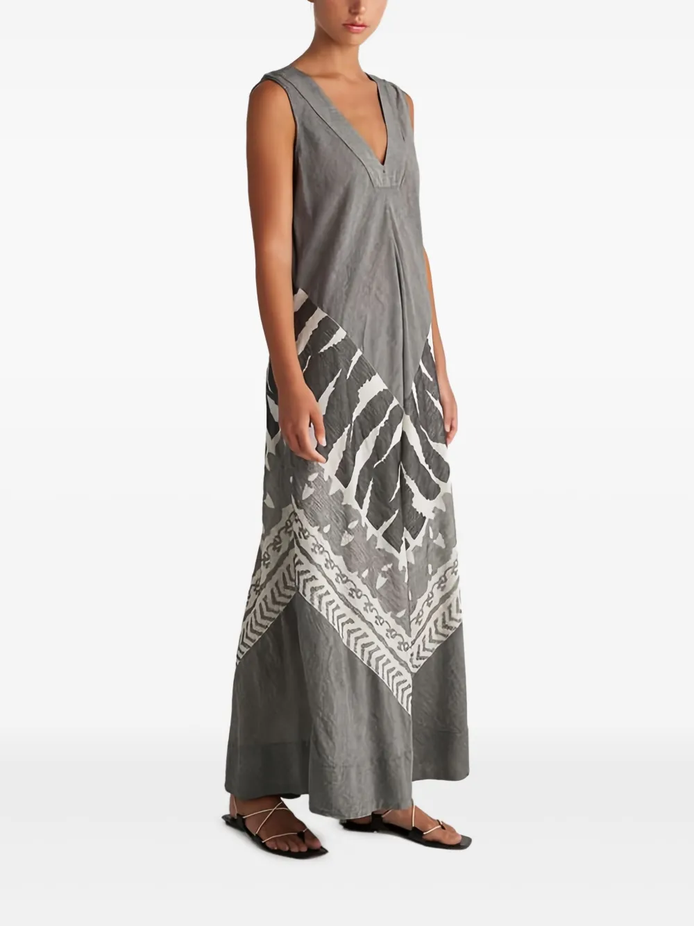 Pearl & Caviar V-neck Patterned Maxi Dress In Gray